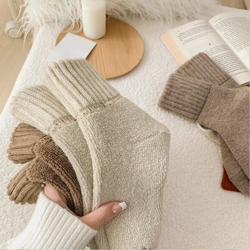 1/5 Pairs Winter Thickened Wool Socks Women’S Breathable Comfortable Plush Low Tube Snow Socks Korean Simple Warm Cashmere Socks