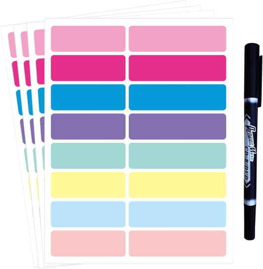 Waterproof Removable Labels Name Tags - 320PCS with Pen Adhesive Name Label Stickers for Water Bottles, Baby Daycare, Kids School Supplies, Home Office Organization