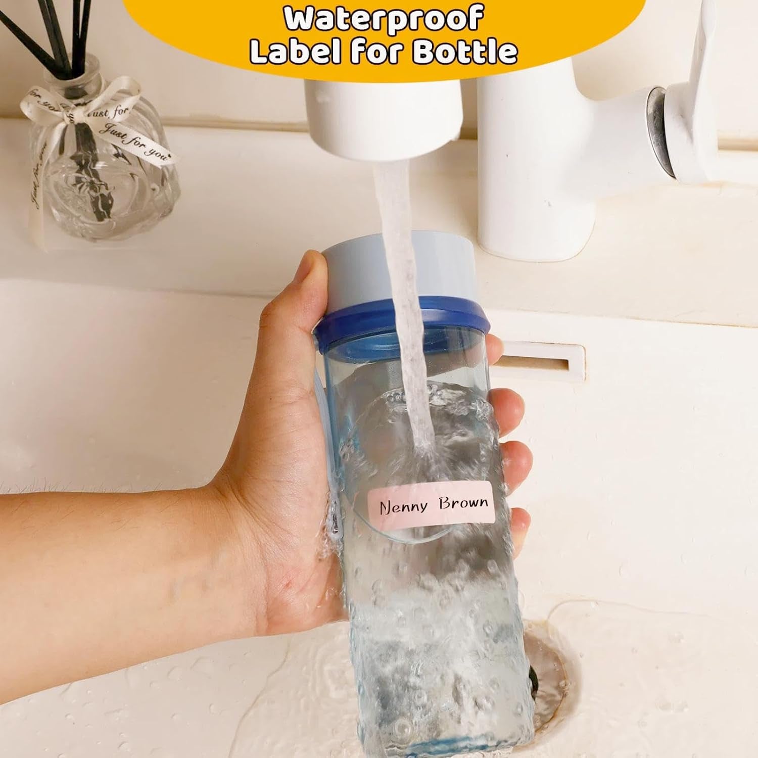 Waterproof Removable Labels Name Tags - 320PCS with Pen Adhesive Name Label Stickers for Water Bottles, Baby Daycare, Kids School Supplies, Home Office Organization